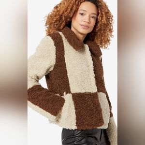 NWT Urban Outfitters En Saison brown/cream block checkered, collared, sherpa,